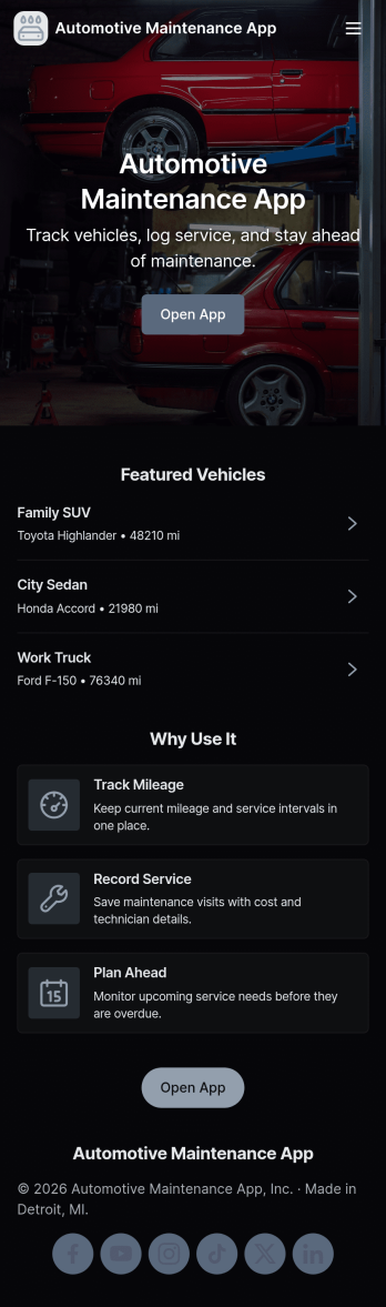 Automotive Maintenance App Template