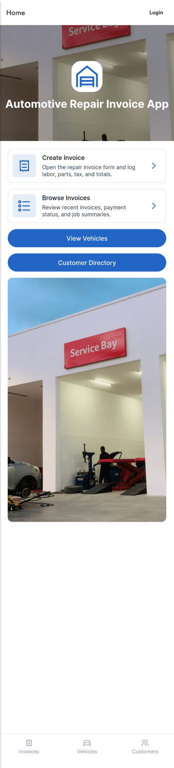 Automotive Repair Invoice App Template