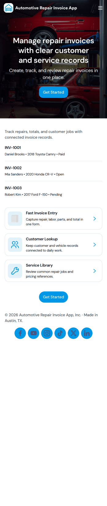 Automotive Repair Invoice App Template