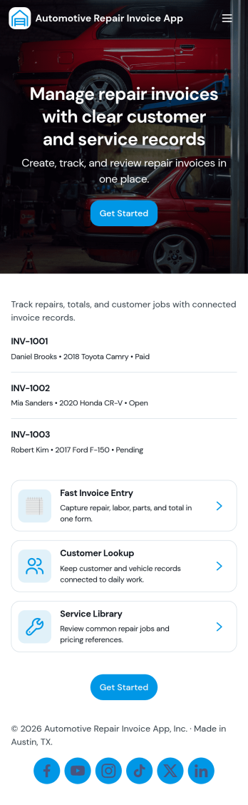 Automotive Repair Invoice App Template