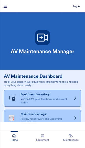 AV Equipment Maintenance Software App Template