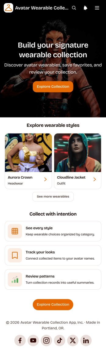 Avatar Wearable Collection App Template