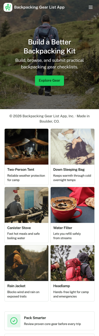 Backpacking Gear List App Template