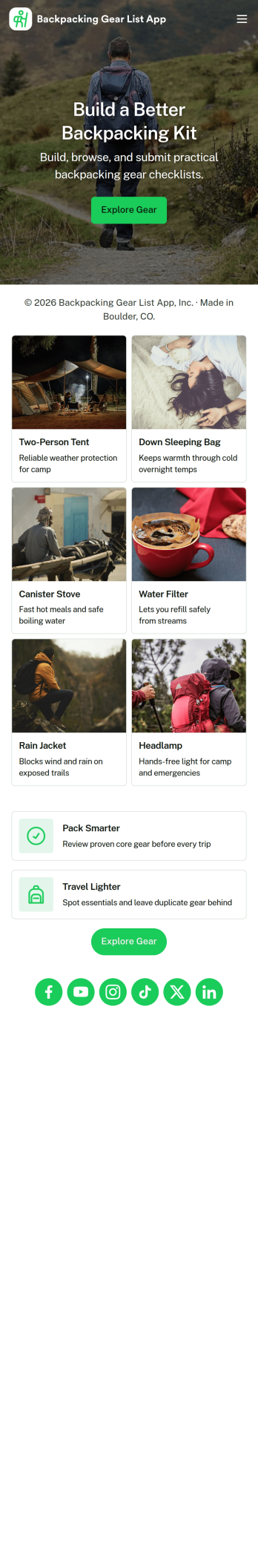 Backpacking Gear List App Template