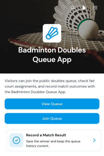 Badminton Doubles Queue App Template