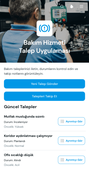Bakım Hizmeti Talep Uygulama Șablonu