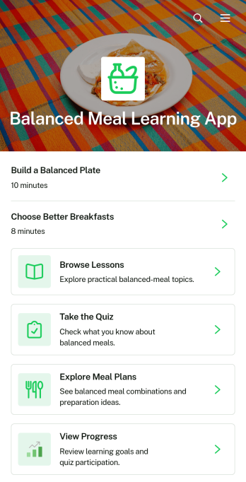 Balanced Meal Learning App Template