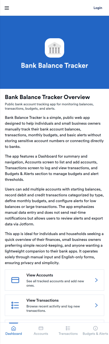 Bank Account Tracker App Template