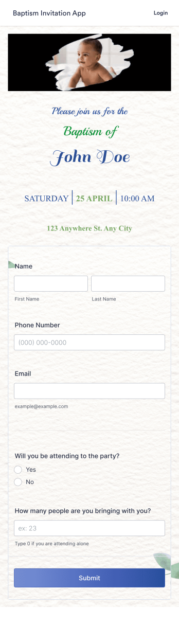 Baptism Invitation App Template