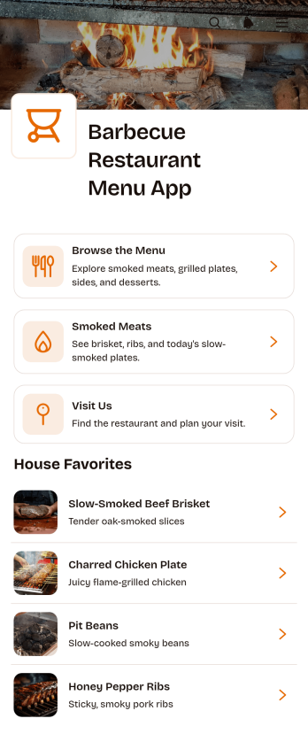 Barbecue Restaurant Menu App Template
