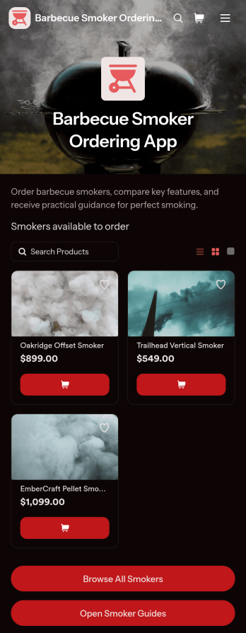 Barbecue Smoker Ordering App Template