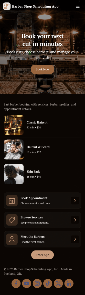 Barber Shop Scheduling App Template