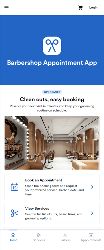 Barbershop Appointment App Template