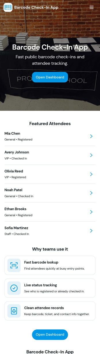 Barcode Check-In App Template