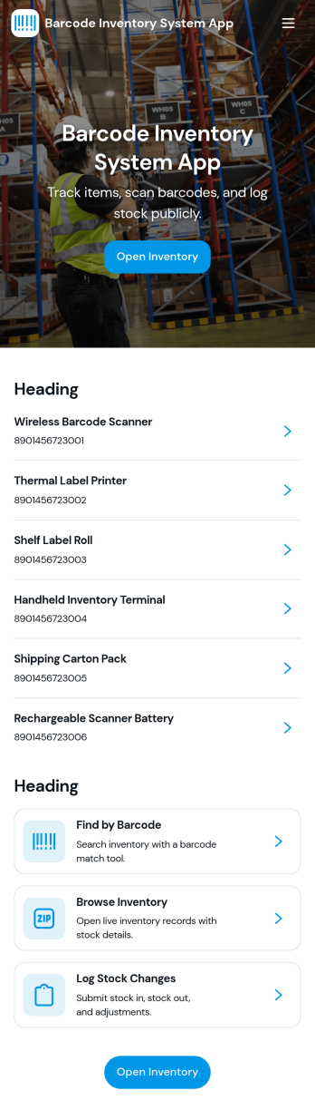 Barcode Inventory System App Template