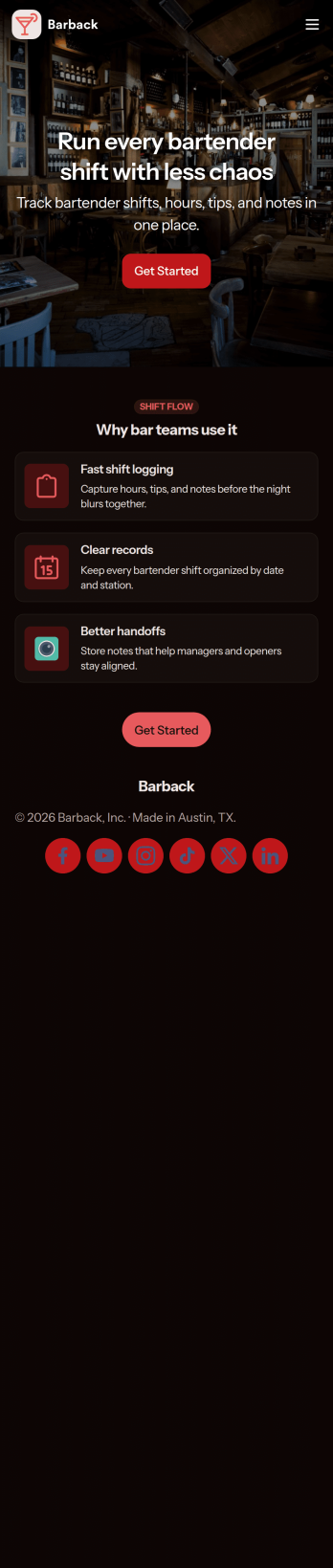 Bartender Shift App Template