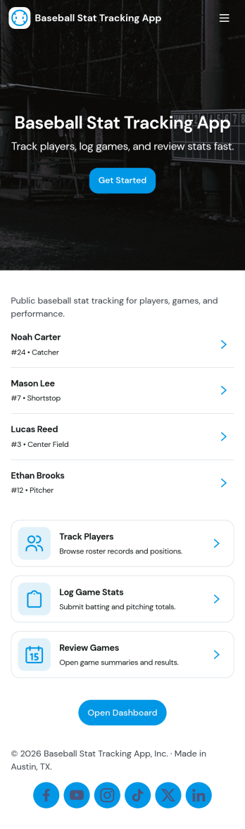Baseball Stat Tracking App Template
