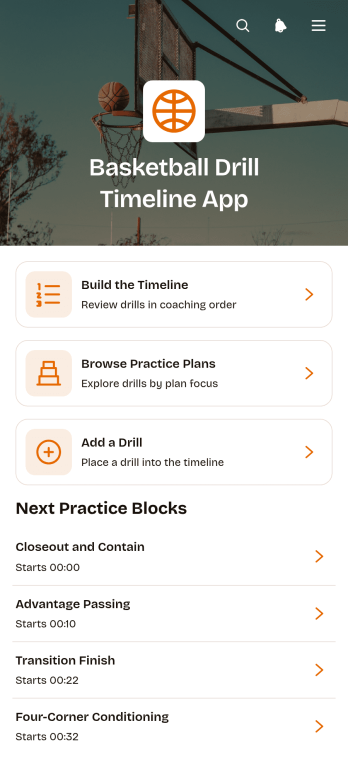 Basketball Drill Timeline App Template