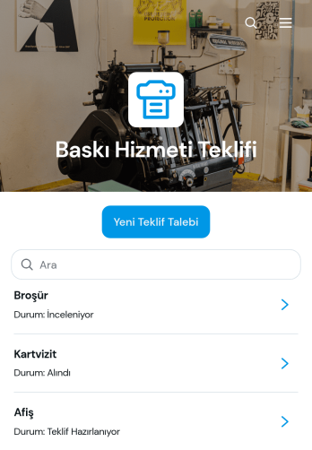 Baskı Hizmeti Teklif Uygulama Șablonu