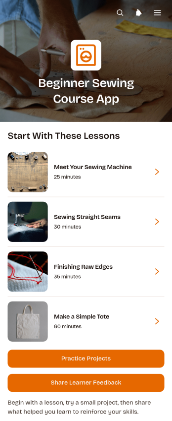 Beginner Sewing Course App Template
