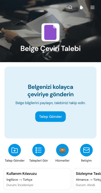 Belge Çeviri Talebi Uygulama Șablonu