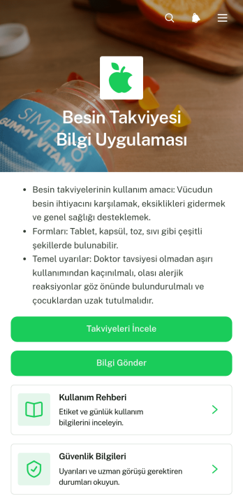 Besin Takviyesi Bilgi Uygulama Șablonu