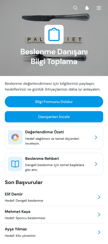 Beslenme Danışanı Kabul Uygulama Șablonu