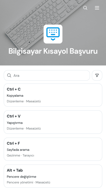 Bilgisayar Kısayolları Kaynak Uygulama Șablonu