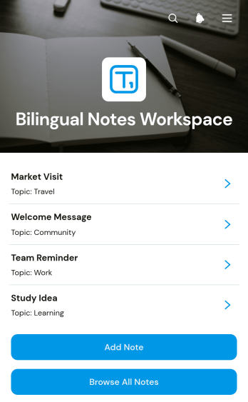 Bilingual Notes Workspace App Template