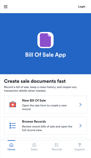 Bill of Sale App Template
