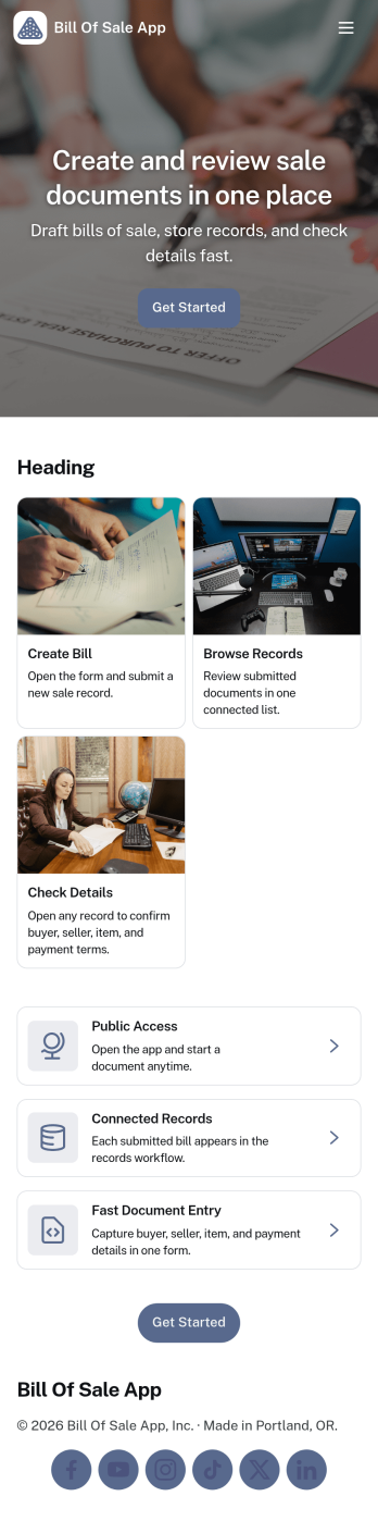 Bill of Sale App Template