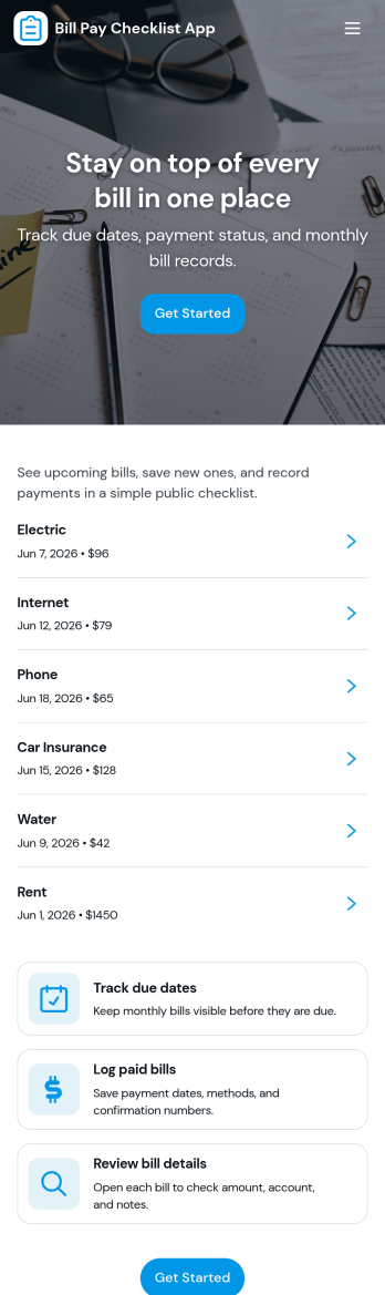 Bill Pay Checklist App Template