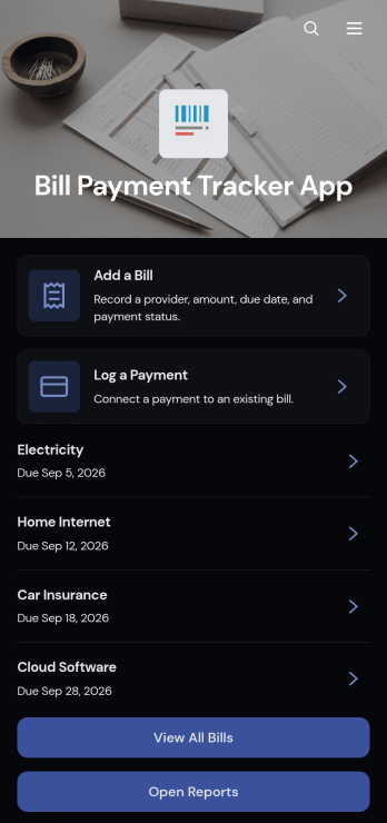 Bill Payment Tracker App Template