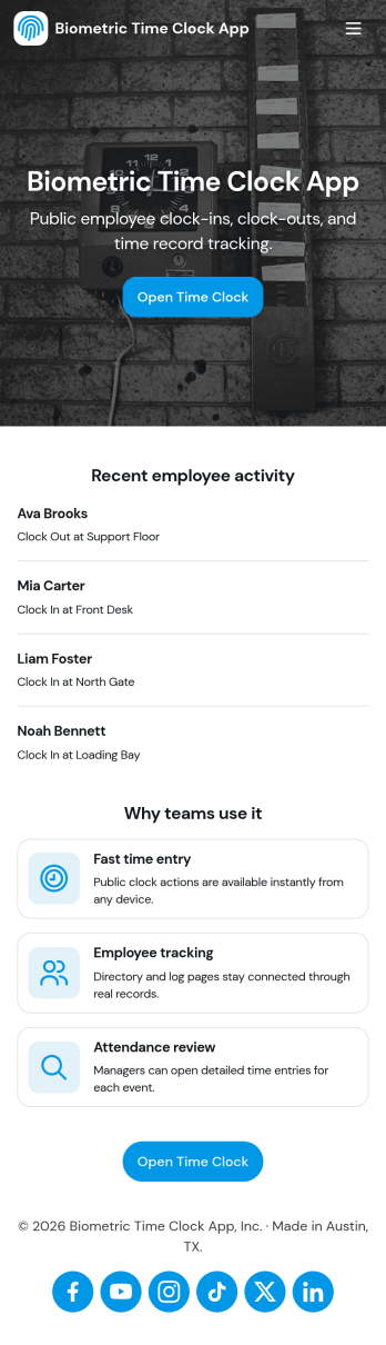 Biometric Time Clock App Template