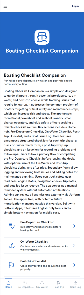 Boating Checklist Companion App Template