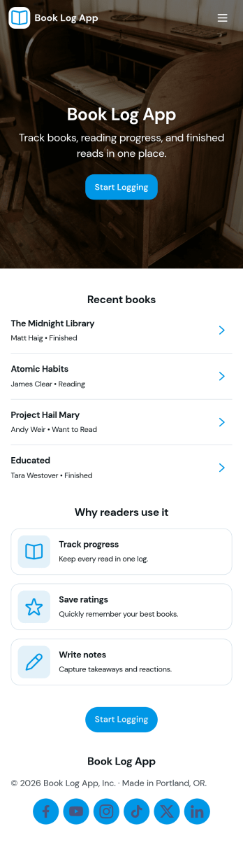 Book Log App Template