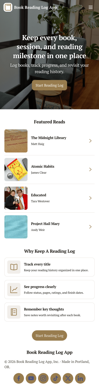 Book Reading Log App Template