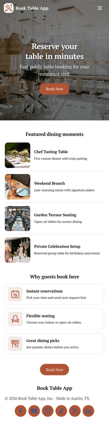 Book Table App Template