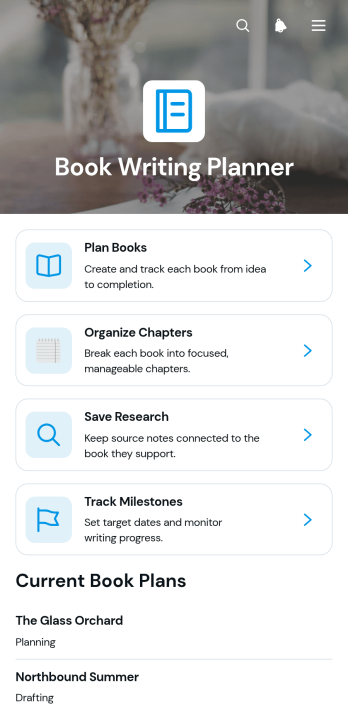 Book Writing Planner App Template