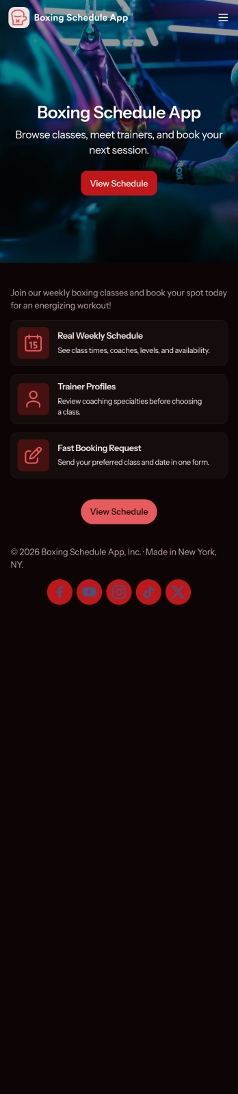Boxing Schedule App Template