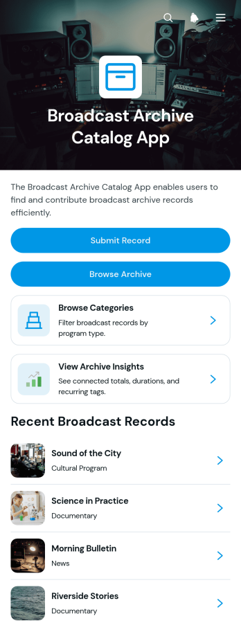 Broadcast Archive Catalog App Template