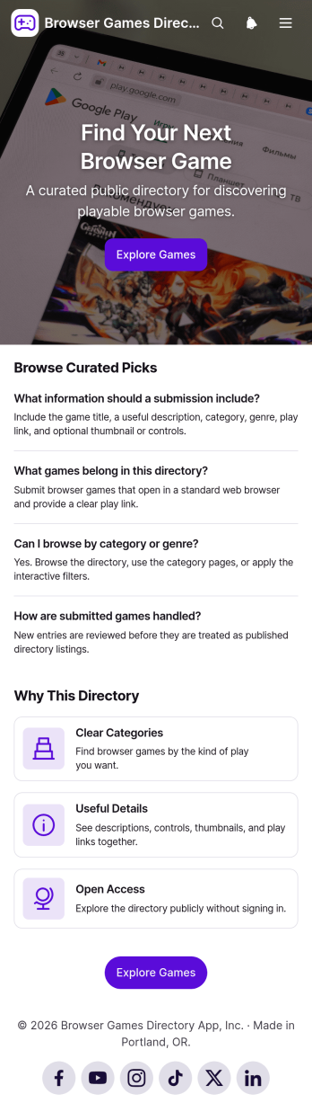 Browser Games Directory App Template