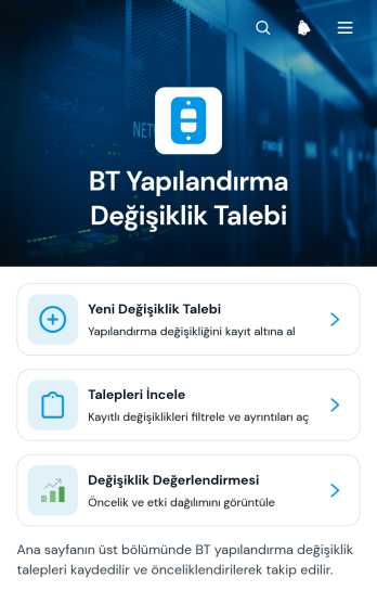 BT Yapılandırma Değişikliği Talep Uygulama Șablonu