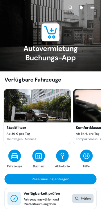 Buchungs-App für Autovermietungen
