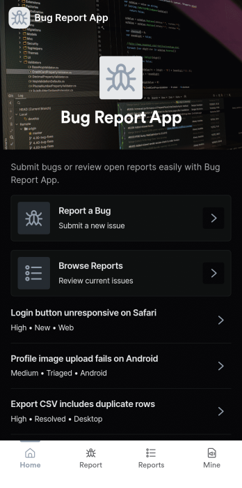 Bug Report App Template