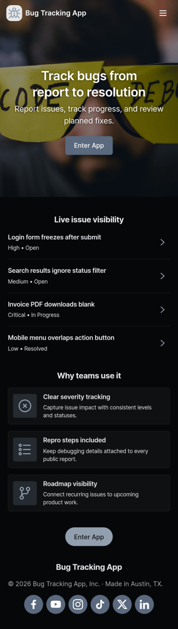 Bug Tracking App Template