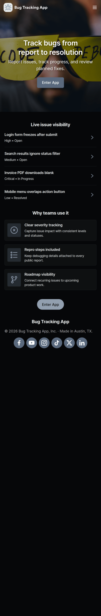 Bug Tracking App Template
