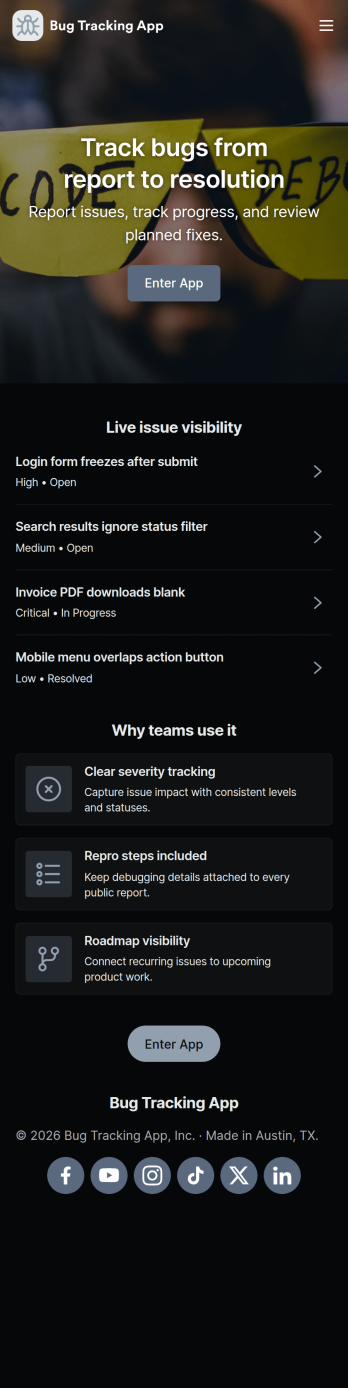 Bug Tracking App Template