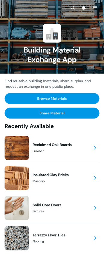 Building Material Exchange App Template