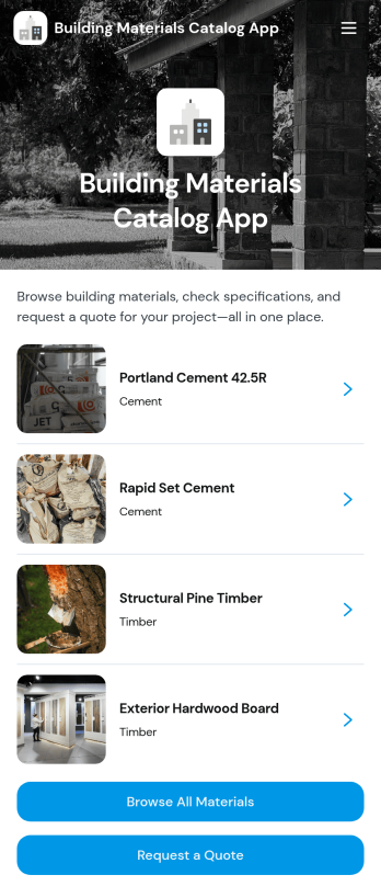 Building Materials Catalog App Template